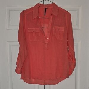 Women's Coral Button-Up Blouse